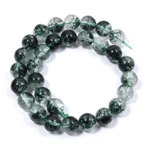 Green phantom crystal beads loose gemstone round DIY bracelet jewelry making materials