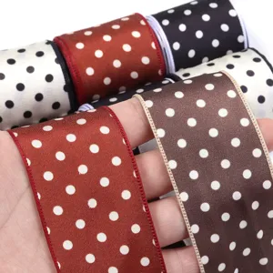 Polka dot ribbon satin webbing fabric for DIY hair bows, crafts, sewing, gift wrapping and accessories.