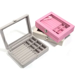 Samt Schmuckkasten mit klarem Deckel Ring Display Aufbewahrung Organizer Schachtel