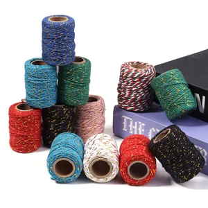 Two-color metallic cotton cord twine rolls for DIY handmade crafts gift wrapping and decoration.