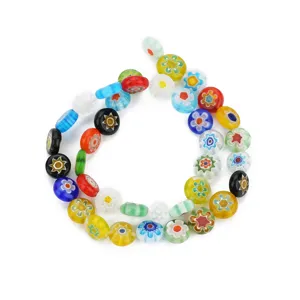 Perline piatte rotonde in vetro millefiori colorate per gioielli fatti a mano bracciali e collane.