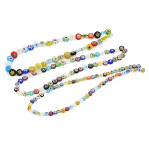 Perline di vetro millefiori colorate perle sciolte rotonde piatte per gioielli bracciali fai da te
