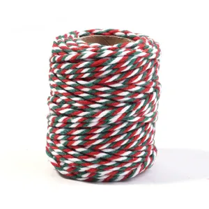 Red white green twisted cotton twine rope for Christmas gift wrapping and DIY crafts