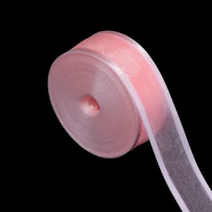 Rosa transparente Organzaband mit breiter Kante fuer Geschenke und Party Dekoration