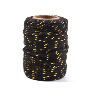 Black and gold metallic cord twine spool for gift wrapping, DIY crafts and decor.