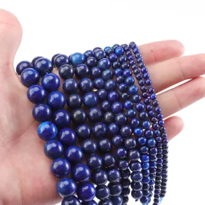 Perles en Vrac de Lapis-Lazuli Naturel Rondes Polies Mat Perles de Pierre Pour la Fabrication de Bijoux DIY Bracelets Colliers Perles Bleues