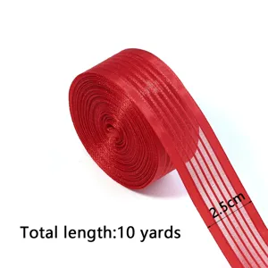 Ruban en organza rayé rouge de 2,5 cm de large et 10 yards de long pour emballage cadeau.