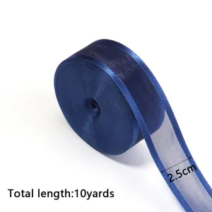 Dunkelblaue transparente Organzaskante Schleifenband 2,5 cm breit 10 Yards fur Geschenkverpackung