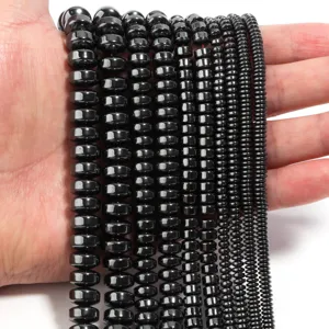 Hematite gemstone beads loose strands wheel shape DIY handmade jewelry making accessories