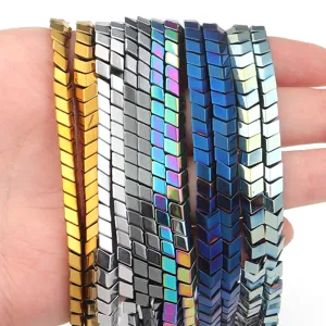 Chevron hematite magnetic beads for DIY jewelry making, stylish metallic spacer strands.