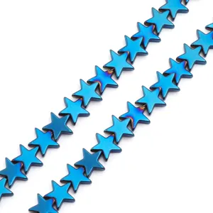 Blue star hematite loose beads detail, perfect for DIY bracelet necklace jewelry making.