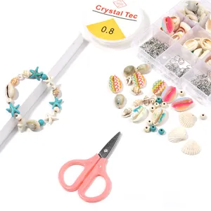 DIY shell and turquoise beaded bracelet making kit with 15-grid storage box and tool set