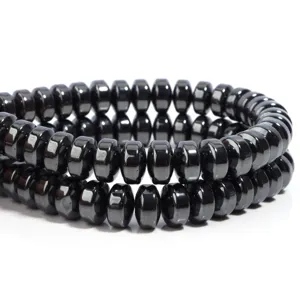 Natural hematite thick flat wheel beads detail for DIY handmade bracelet jewelry part.