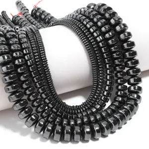 Natural black hematite thick flat beads wheel spacer beads for DIY bracelet jewelry making.