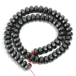 Natural hematite flat wheel loose beads for DIY handmade bracelet necklace jewelry making.