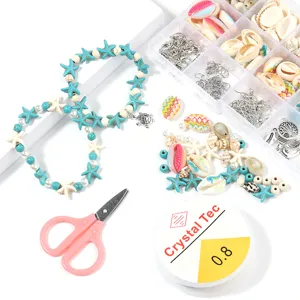 DIY turquoise starfish shell bead set with storage box and elastic cord for making jewelry