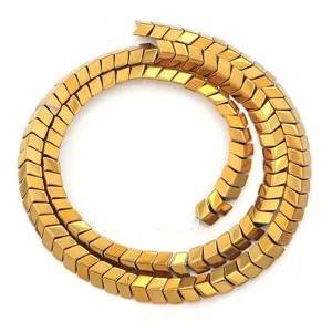 Gold chevron hematite beads for DIY jewelry making, magnetic arrow spacer bead strand.