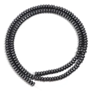 Black hematite rondelle flat beads strand for DIY handmade jewelry making accessory