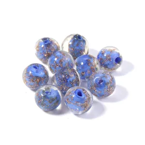 Blue gold foil glass beads for DIY handmade bracelets necklaces jewelry making accessories