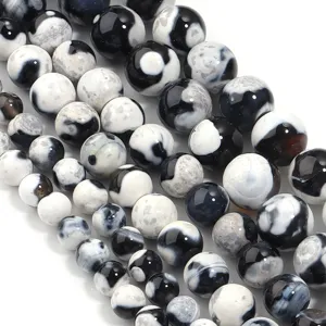 Perline di agata nera e bianca pietra naturale perle rotonde sfuse per gioielli fai da te