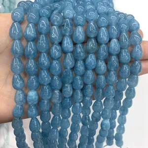Brins de perles en pierres précieuses bleu clair en forme de goutte pour colliers DIY.