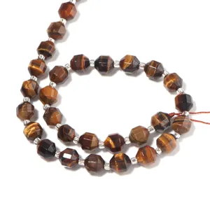 Perle di occhio di tigre sfaccettate con distanziatori argentati per collana fai da te.