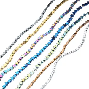 Electroplated flat star hematite beads DIY bracelet necklace jewelry making loose parts