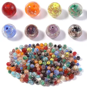 Colorful gold foil glass beads loose round beads for DIY handmade jewelry making and crafts supplies