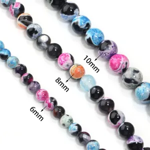 Perline in pietra di agata fuoco multicolore naturale per bracciale collana creazione gioielli