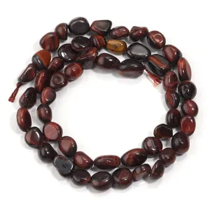 Hilo de cuentas ovaladas irregulares de piedra roja natural para fabricar joyas de bricolaje.