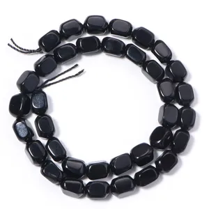 Perles en pierres précieuses noires naturelles forme de bloc ovale bracelet DIY bijoux
