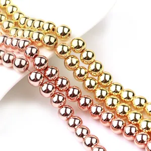 Abalorios redondos metálicos brillantes oro y oro rosa artesanía bricolaje joyería hilos