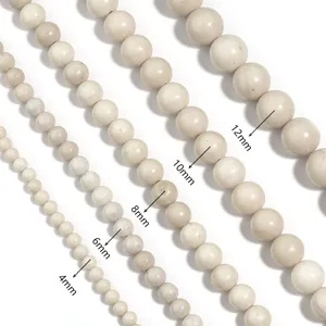 Natural white fossil stone beads for DIY jewelry making, loose spacer beads in 4mm to 12mm sizes.