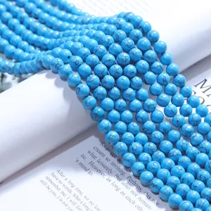 Turquoise round loose beads synthetic gemstone DIY jewelry making accessories blue stone strands