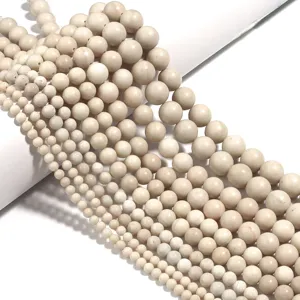 Natural White Fossil Round Beads For Jewelry Making DIY Bracelet Earring Accessory Polished Stone Bead Minimalist Style