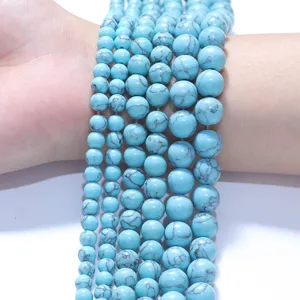 Synthetic turquoise loose round beads DIY semi-finished jewelry accessories wrist display detail