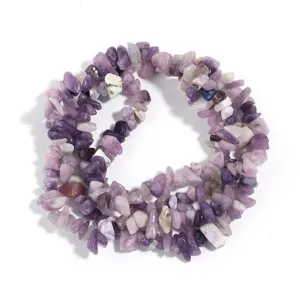 Detailed view of irregular purple natural stone crystal chips for DIY jewelry making.