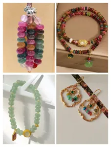 Set di gioielli con collana e bracciale di perline in tormalina multicolore naturale