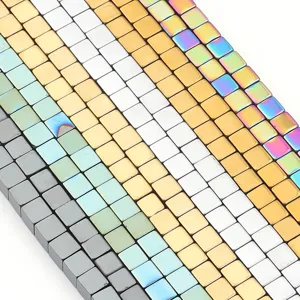 Colorful electroplated square hematite loose beads for DIY handmade bracelets and jewelry making.