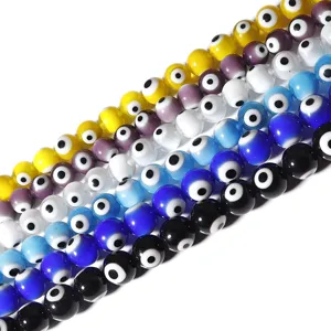 Colorful evil eye glass beads, round millefiori beads for DIY bracelet jewelry making.