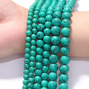 Synthetic turquoise gemstone round loose beads for DIY handmade jewelry making details view