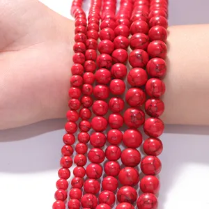 Red turquoise loose beads round gemstone beads for DIY jewelry making crafting 1 strand