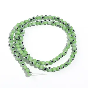 Green evil eye glass beads strand for DIY bracelet necklace jewelry making accessories.