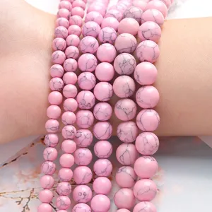 Pink turquoise round loose beads detail shot, DIY handmade jewelry accessories gemstone.