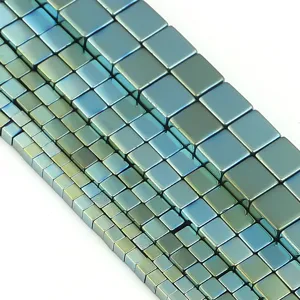 Colorful hematite cube loose beads electroplated square gemstone DIY jewelry making supplies.