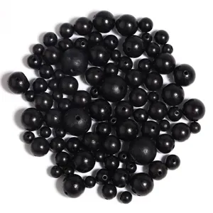 Zwarte houten ronde losse kralen, diverse maten met gaten voor DIY sieraden maken.
