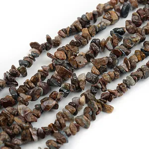 Detailed close-up of brown irregular natural stone chip beads, perfect for DIY jewelry making.