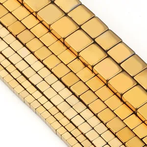 Gold square hematite loose beads for DIY handmade bracelets and jewelry making accessories.