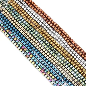 Vibrant electroplated hematite cut square loose beads for DIY handmade jewelry parts.