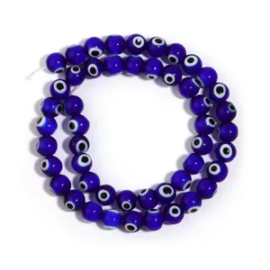 Vibrant blue evil eye glass beads strand for DIY handmade bracelet necklace jewelry making supplies